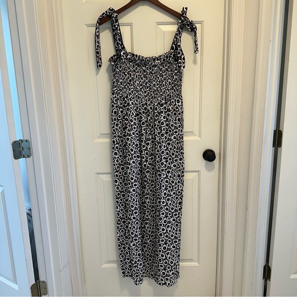 DVF Diane Von Furstenberg For Target Smocked Strap Neutral Poppy Midi Dress L - Picture 2 of 5
